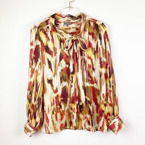 Vince Camuto Chevron Tie Neck Blouse Red Yellow M